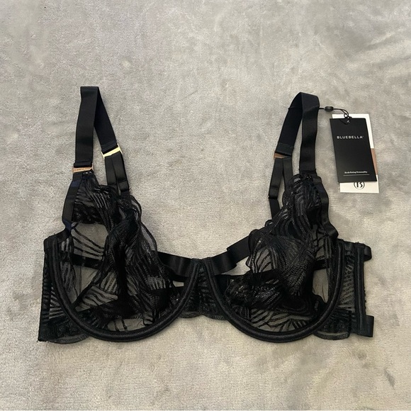 New! Bluebella Calla Black Embroidered Sheer Cutout Lingerie Bra 10539 - Picture 4 of 9